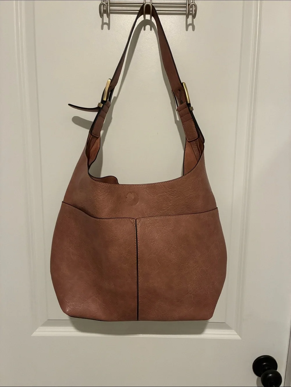 2-in-1 Everyday Leather-Feel Hobo Shoulder & Crossbody Bags in Rose